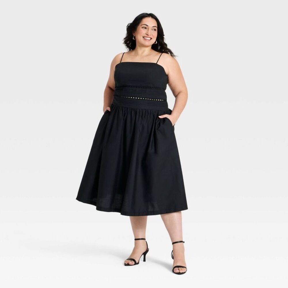 Women's Lace Trim Midi Dress - A New Day Black 3X - Picture 1 of 4